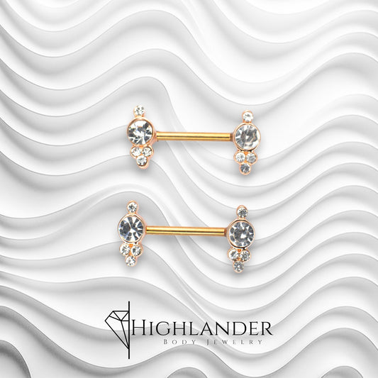 Rose Gold Clear CZ Cluster Nipple Barbells