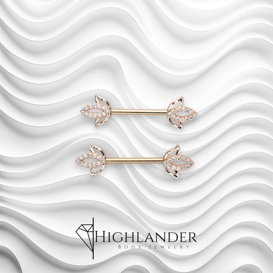 Rose Gold Lotus Blossom with Clear CZ Nipple Barbells