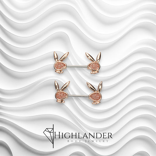 Rose Gold Glitter Head Bunny Nipple Barbells