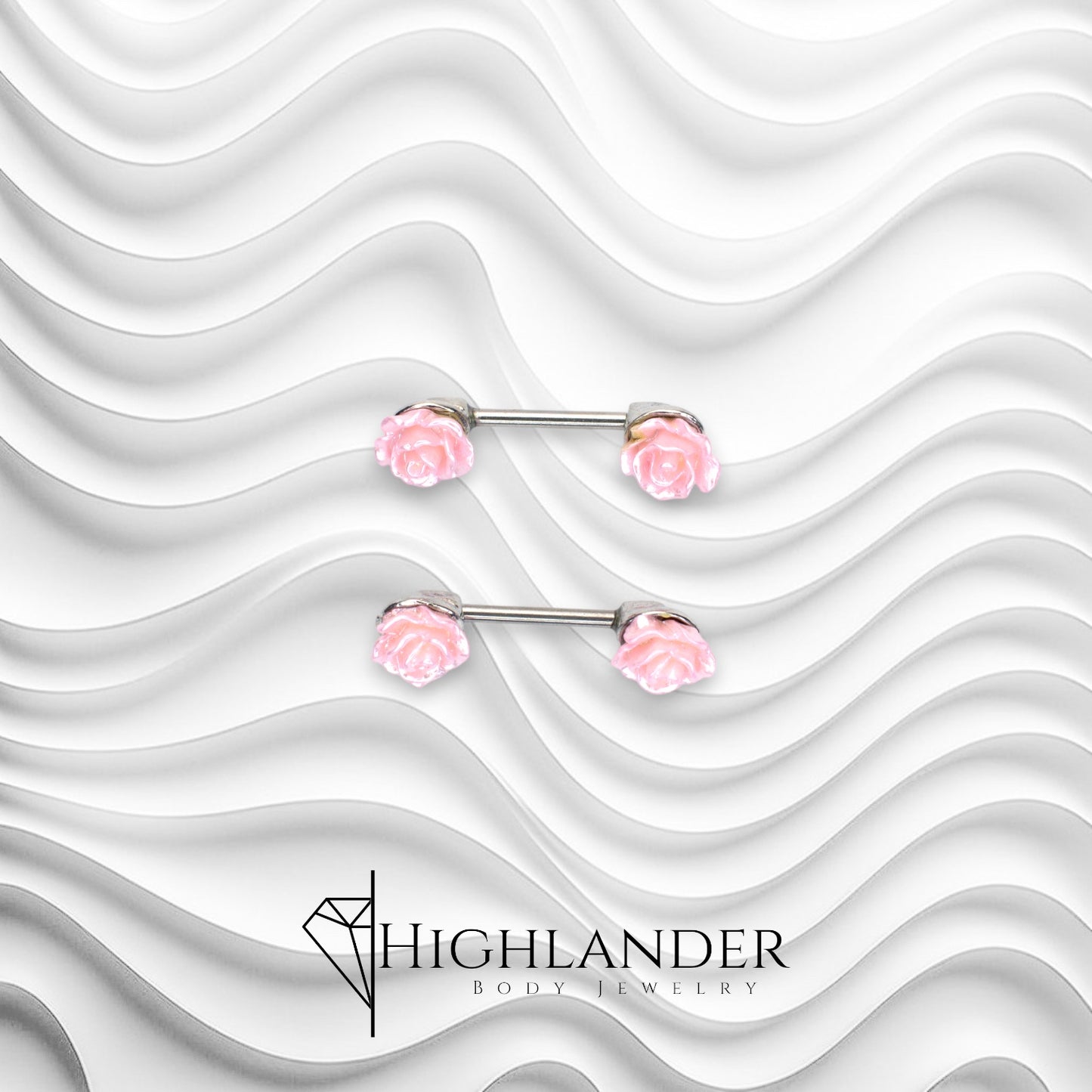 Pink Pearlized Metal Roses Nipple Barbells