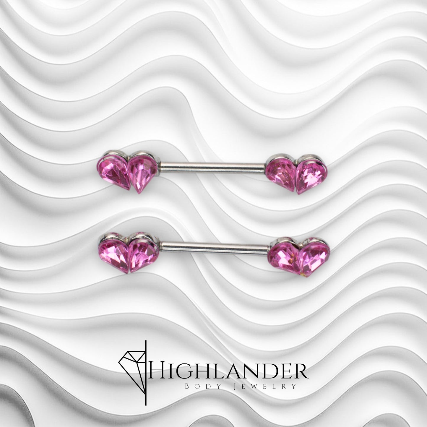 Pink CZ Hearts Nipple Barbells