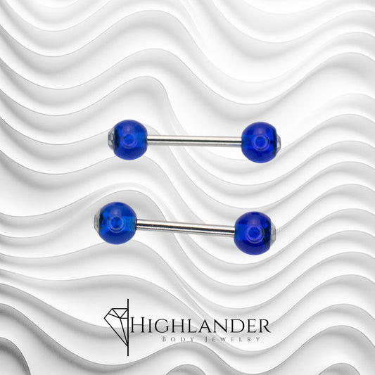 Royal Blue Ball Clear CZ Nipple Barbells