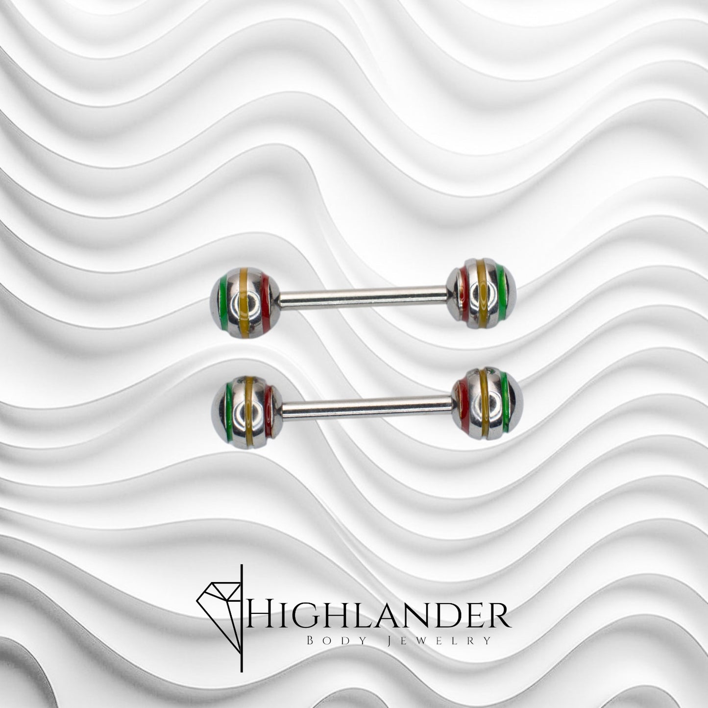 Multi Color Epoxy Stripe Ball Nipple Barbells