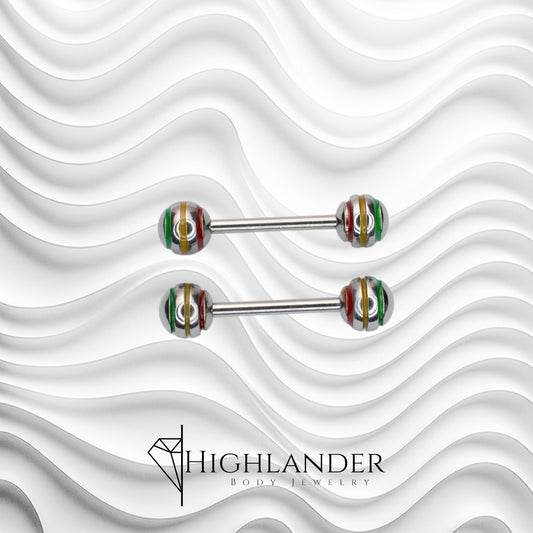 Multi Color Epoxy Stripe Ball Nipple Barbells