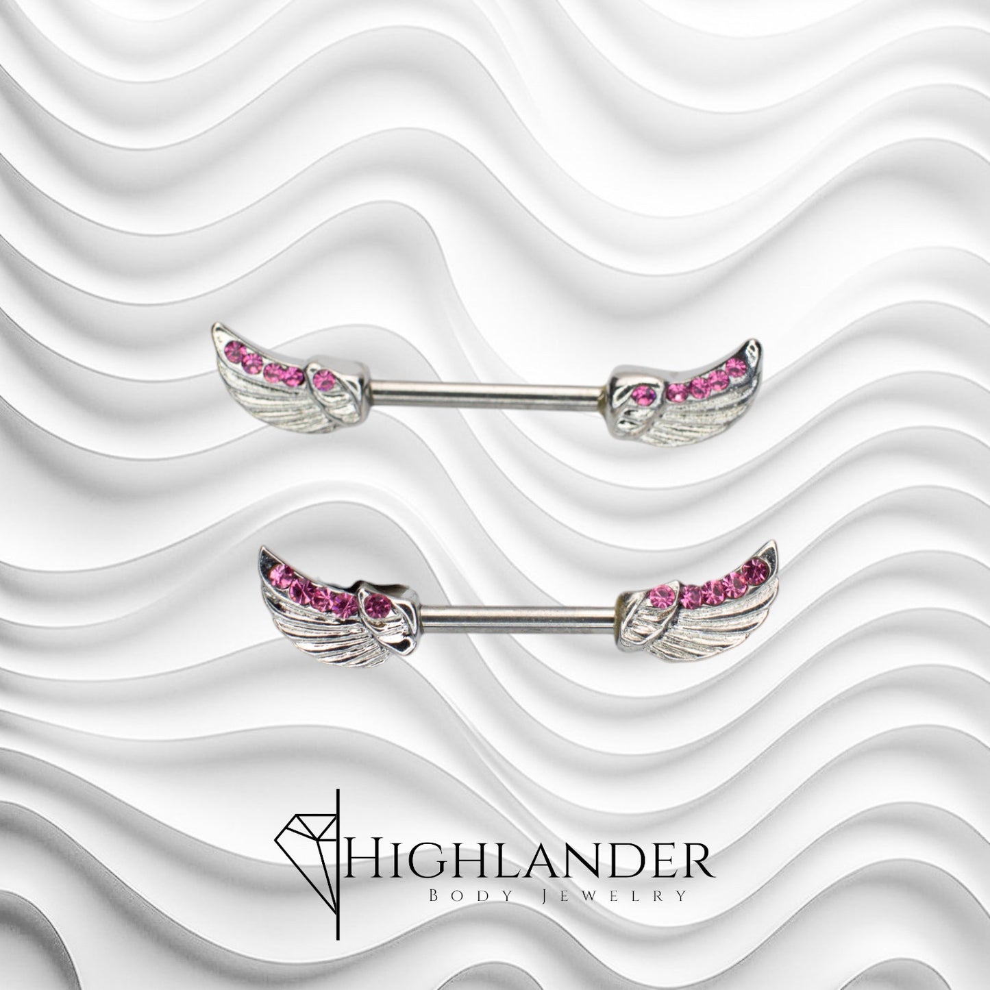 Angel Wings with Pink CZ Nipple Barbells