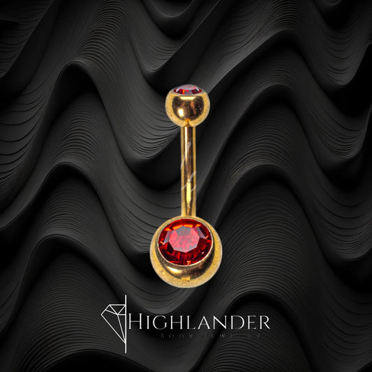 Red CZ Gold Plated Double Ball Navel Piercing - Non Dangle