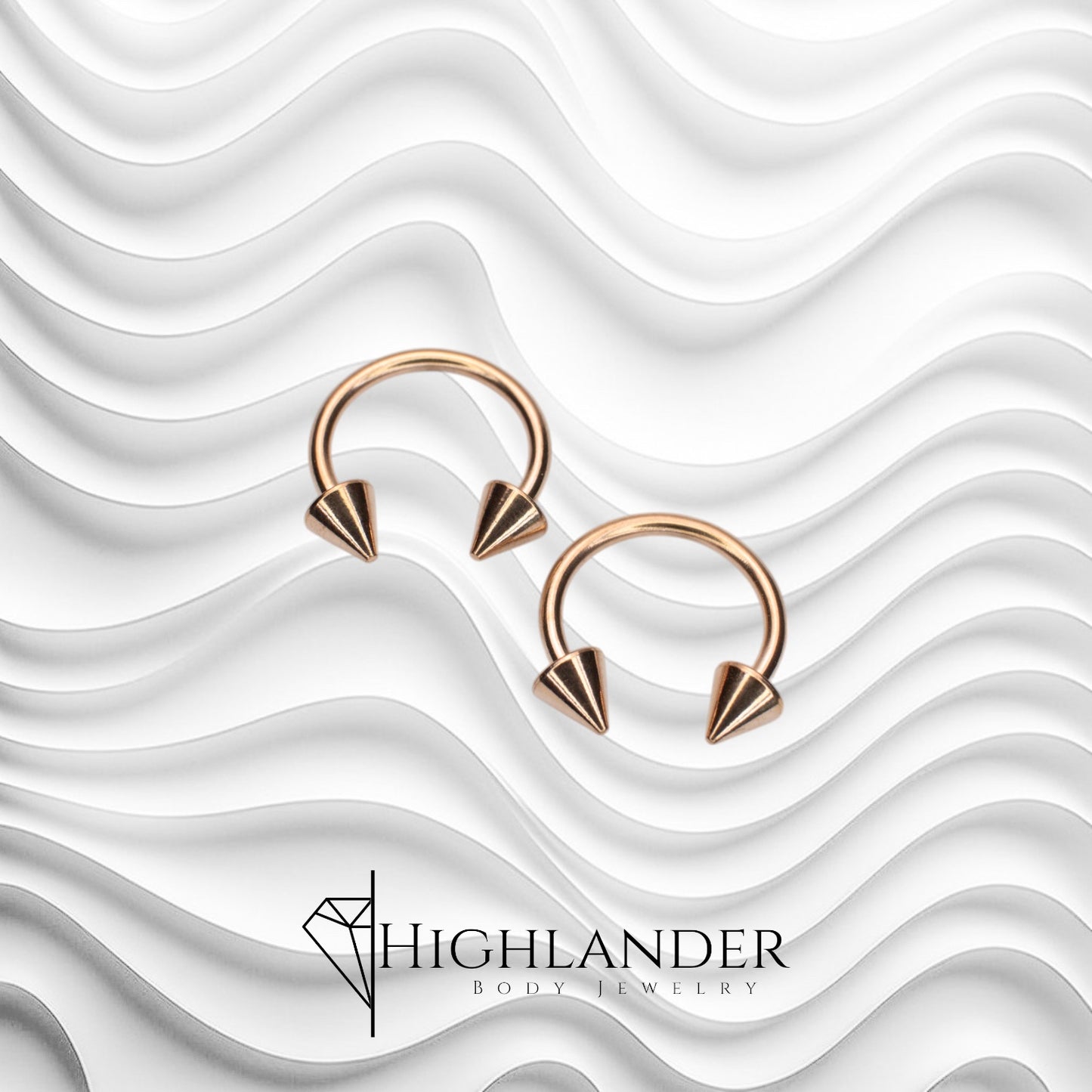 Rose Gold IP over Titanium Horseshoe with Cone Ends Nipple Rings