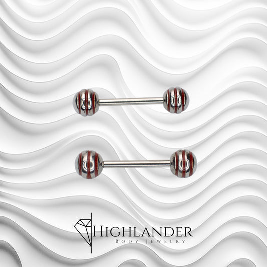 Red Epoxy Stripe Ball Nipple Barbells