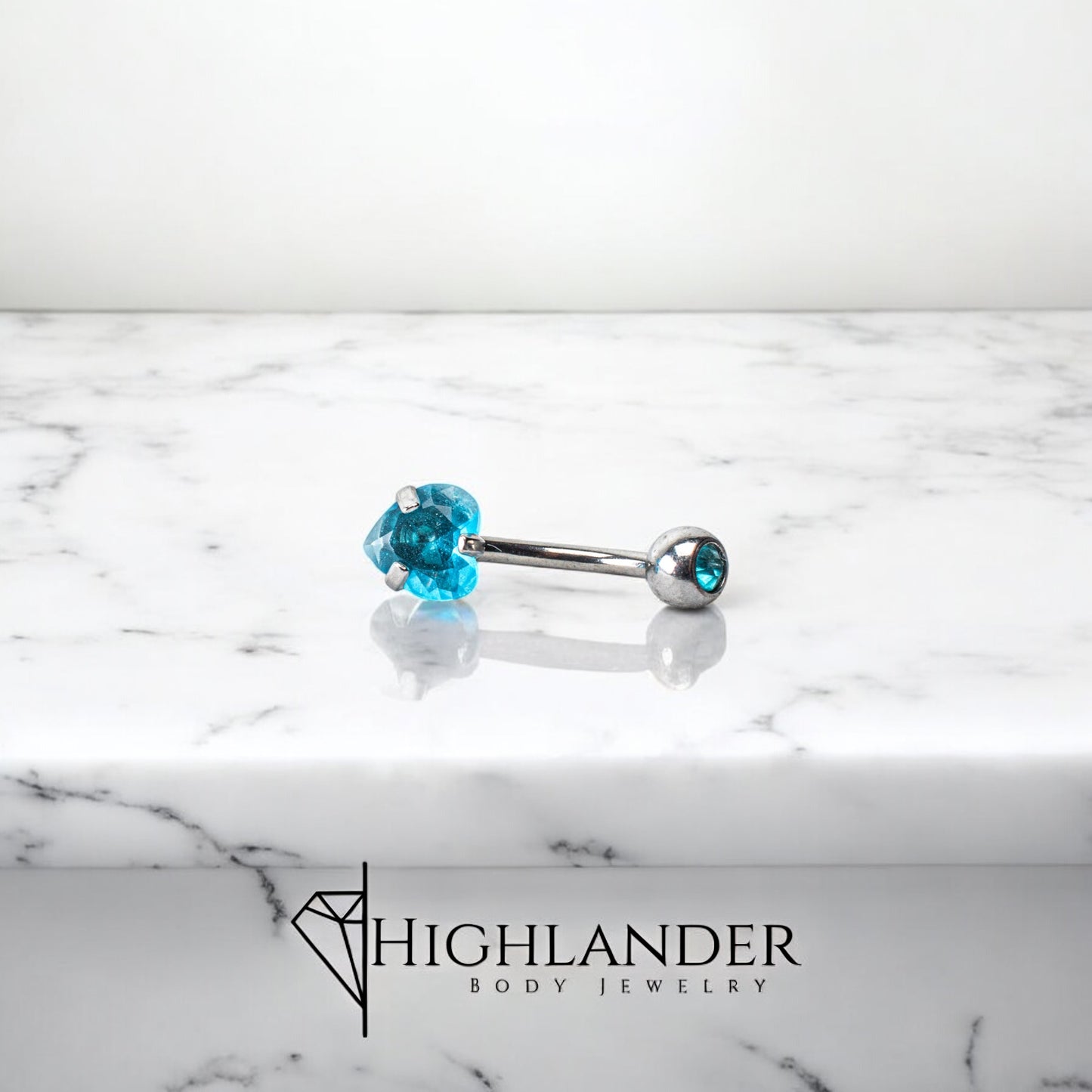 Aqua CZ Heart Solitaire Navel Piercing - Non Dangle