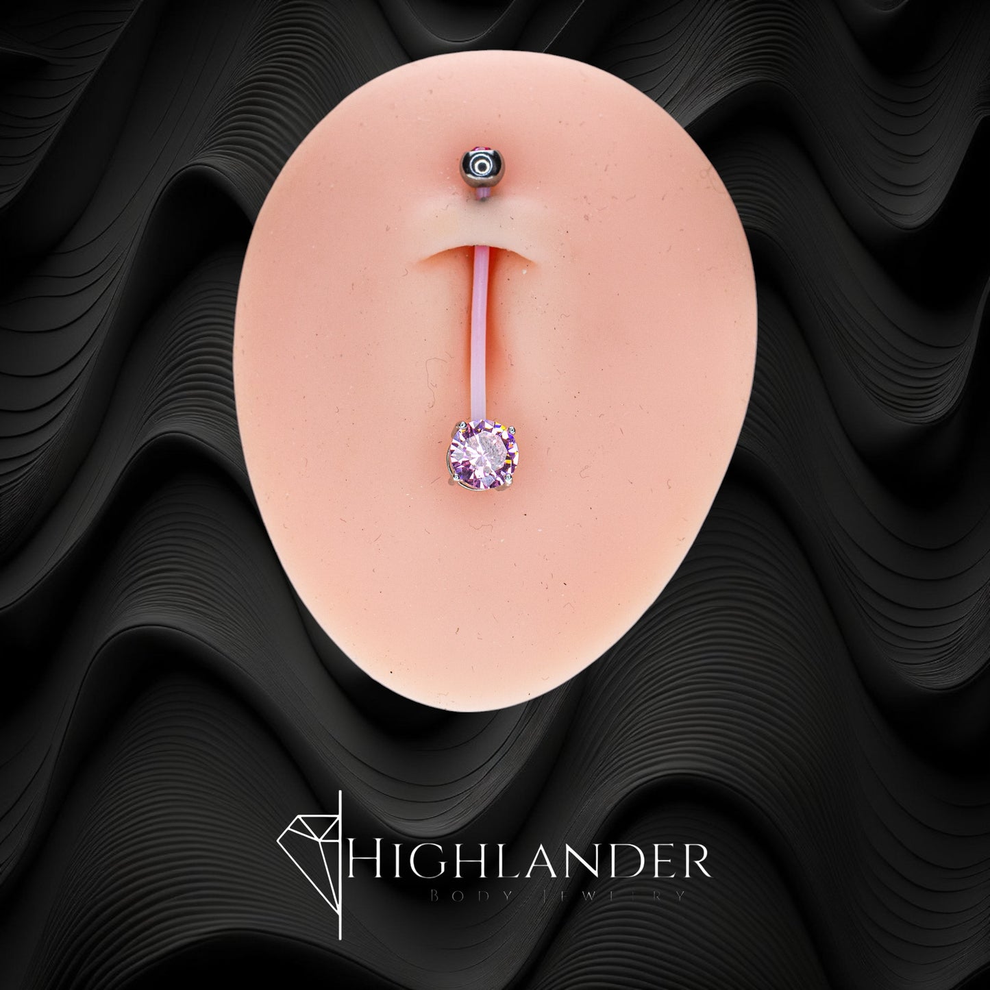 Pregnancy - Round Pink CZ Solitaire Bioflex Navel Piercing