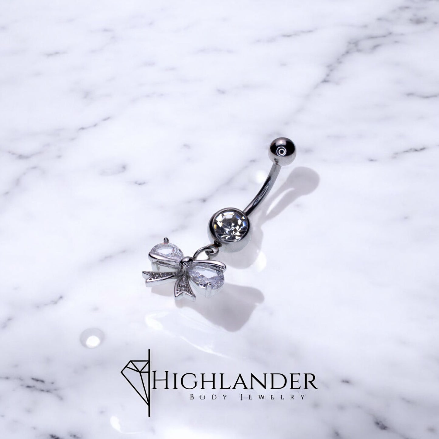 Clear CZ Bow Navel Piercing - Dangle