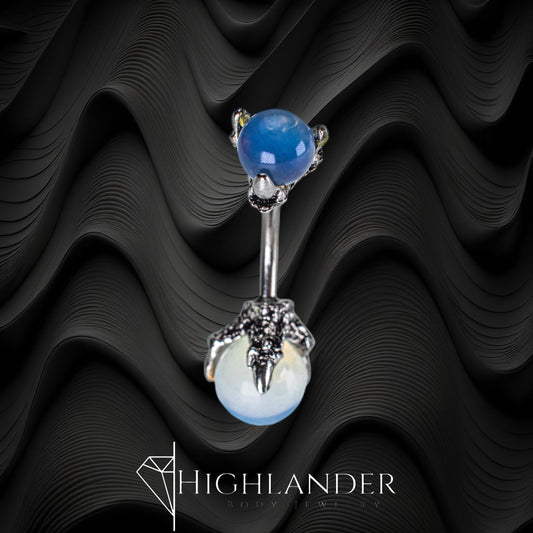 Double Claw Holding Moonstone Sphere Navel Piercing - Non Dangle