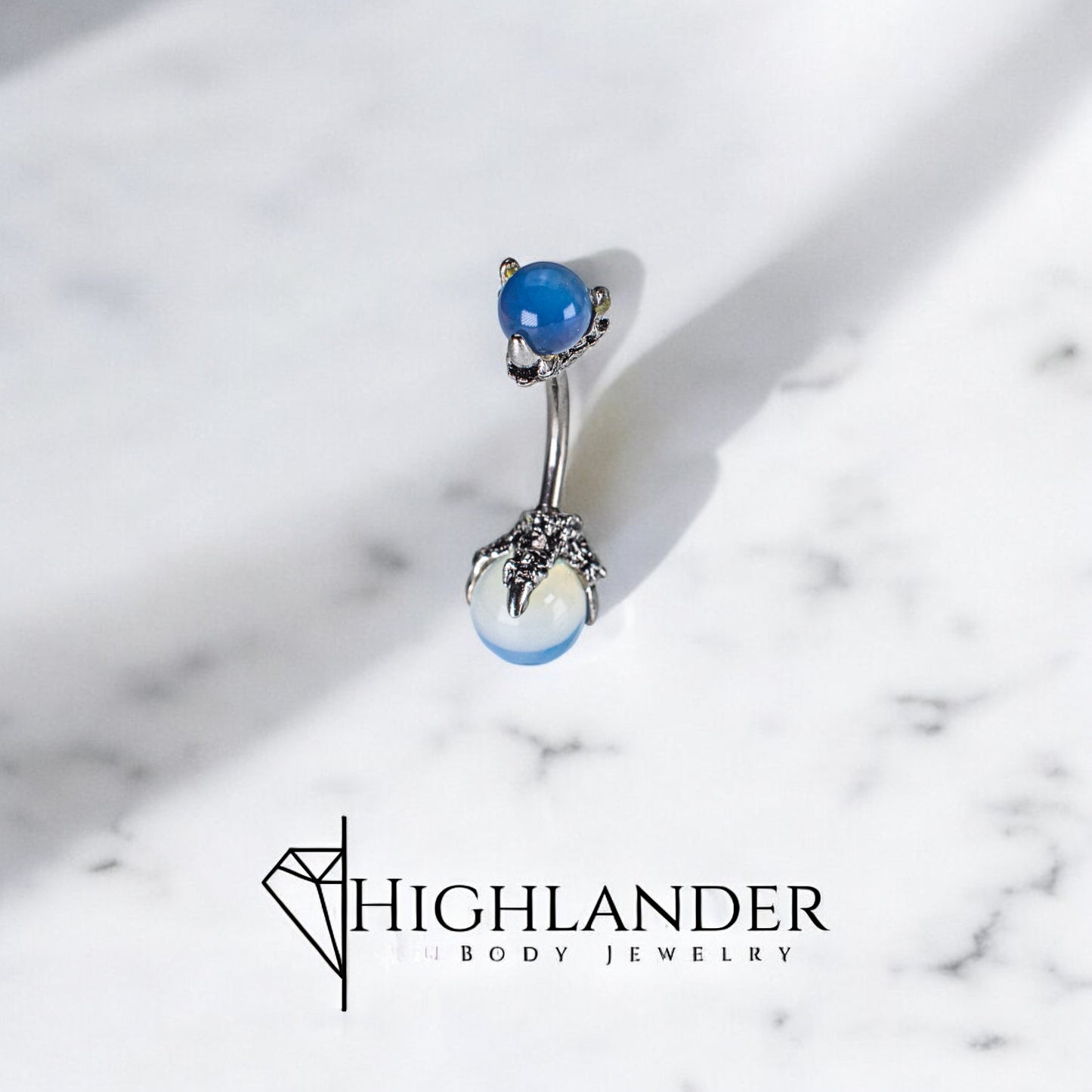 Double Claw Holding Moonstone Sphere Navel Piercing - Non Dangle