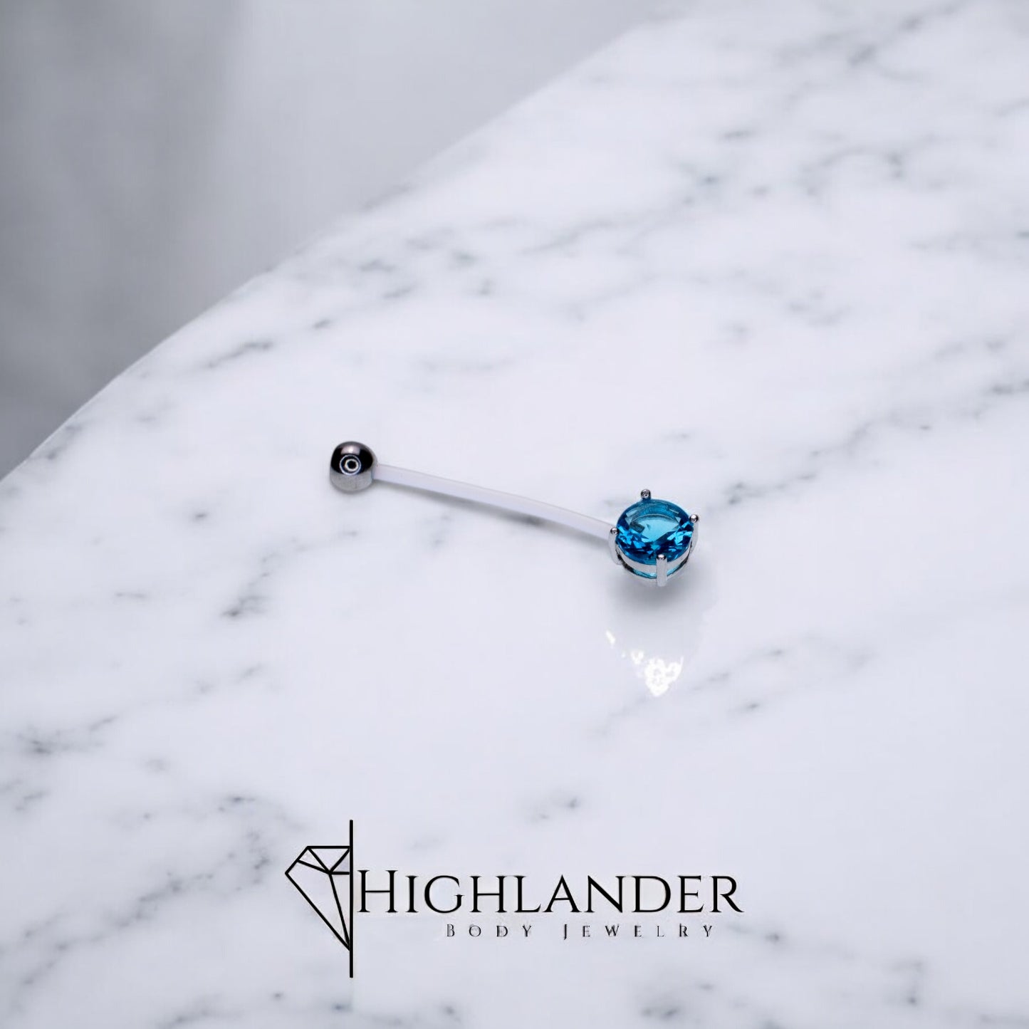 Pregnancy - Round Aqua CZ Solitaire Bioflex Navel Piercing