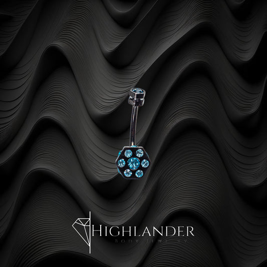 Black Hexagon with Blue CZ Navel Piercing - Non Dangle