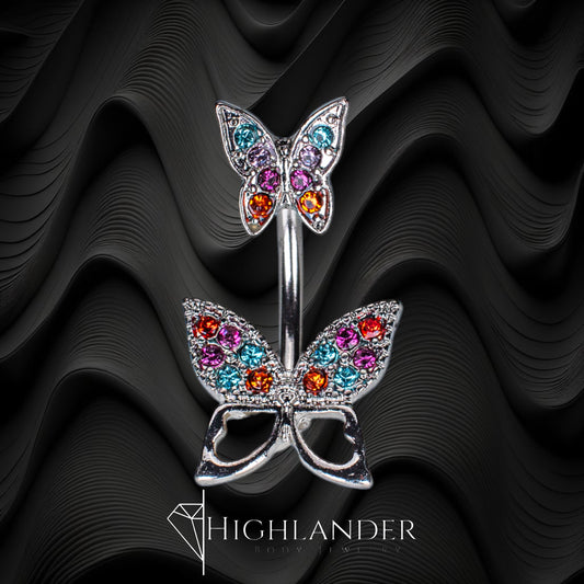 Multi Color CZ Butterfly Navel Piercing - Non Dangle