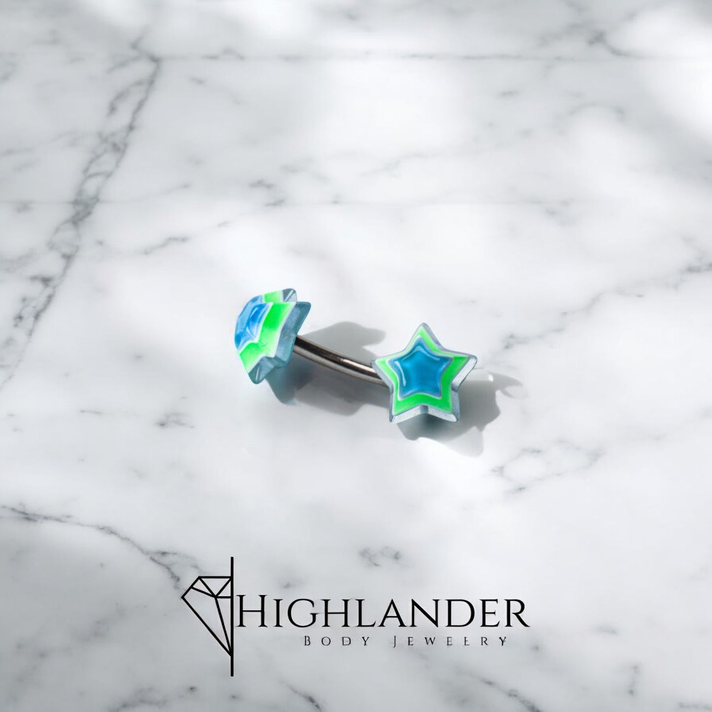 Blue and Green Layered Acrylic Star Navel Piercing - Non Dangle