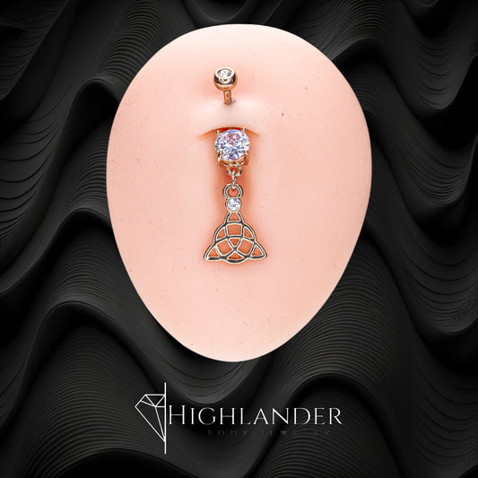 Rose Gold Triangle Celtic Knot with Clear CZ Navel Piercing - Dangle