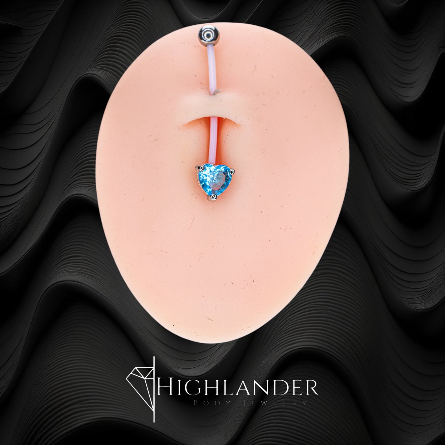 Pregnancy - Heart Aqua CZ Bioflex Navel Piercing