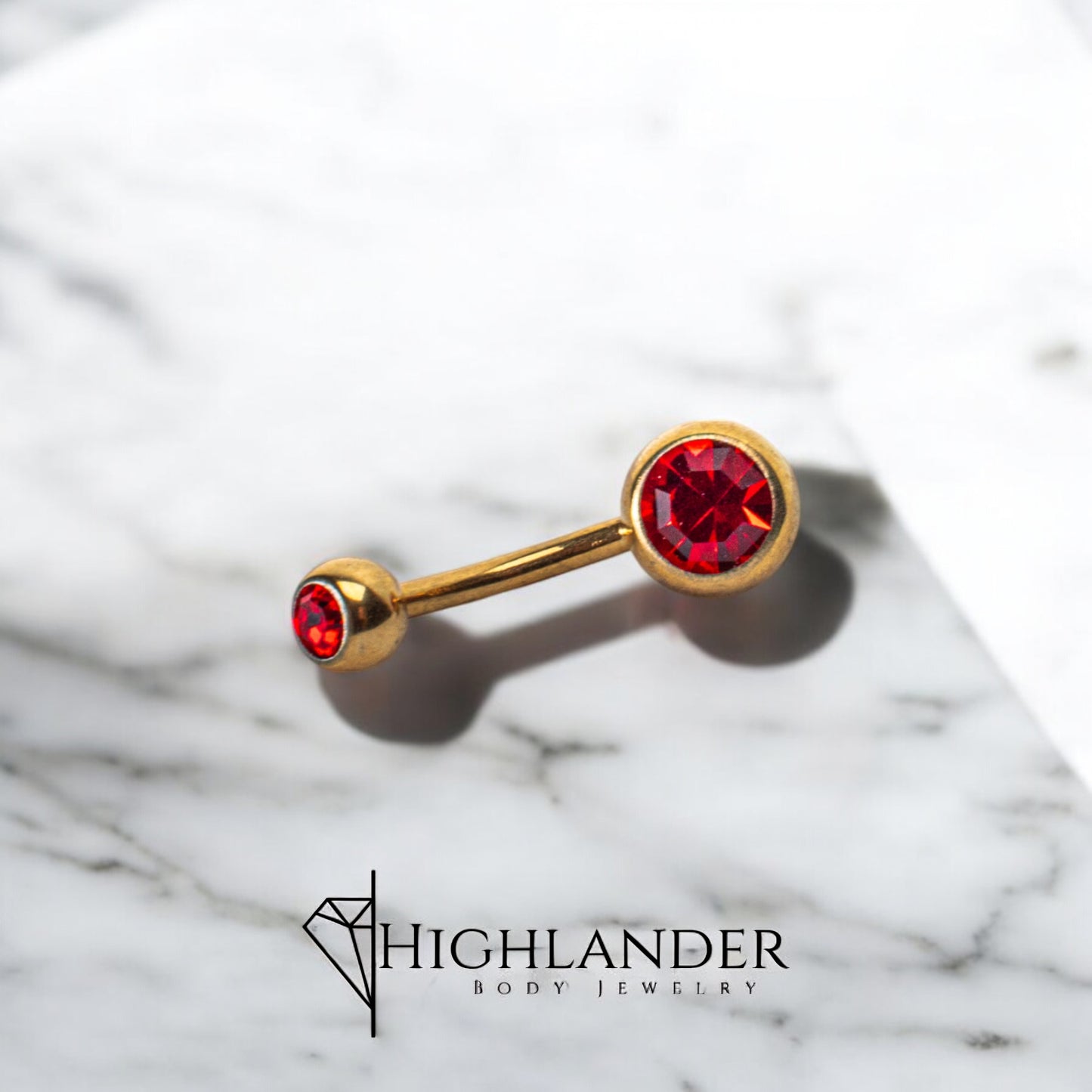 Red CZ Gold Plated Double Ball Navel Piercing - Non Dangle