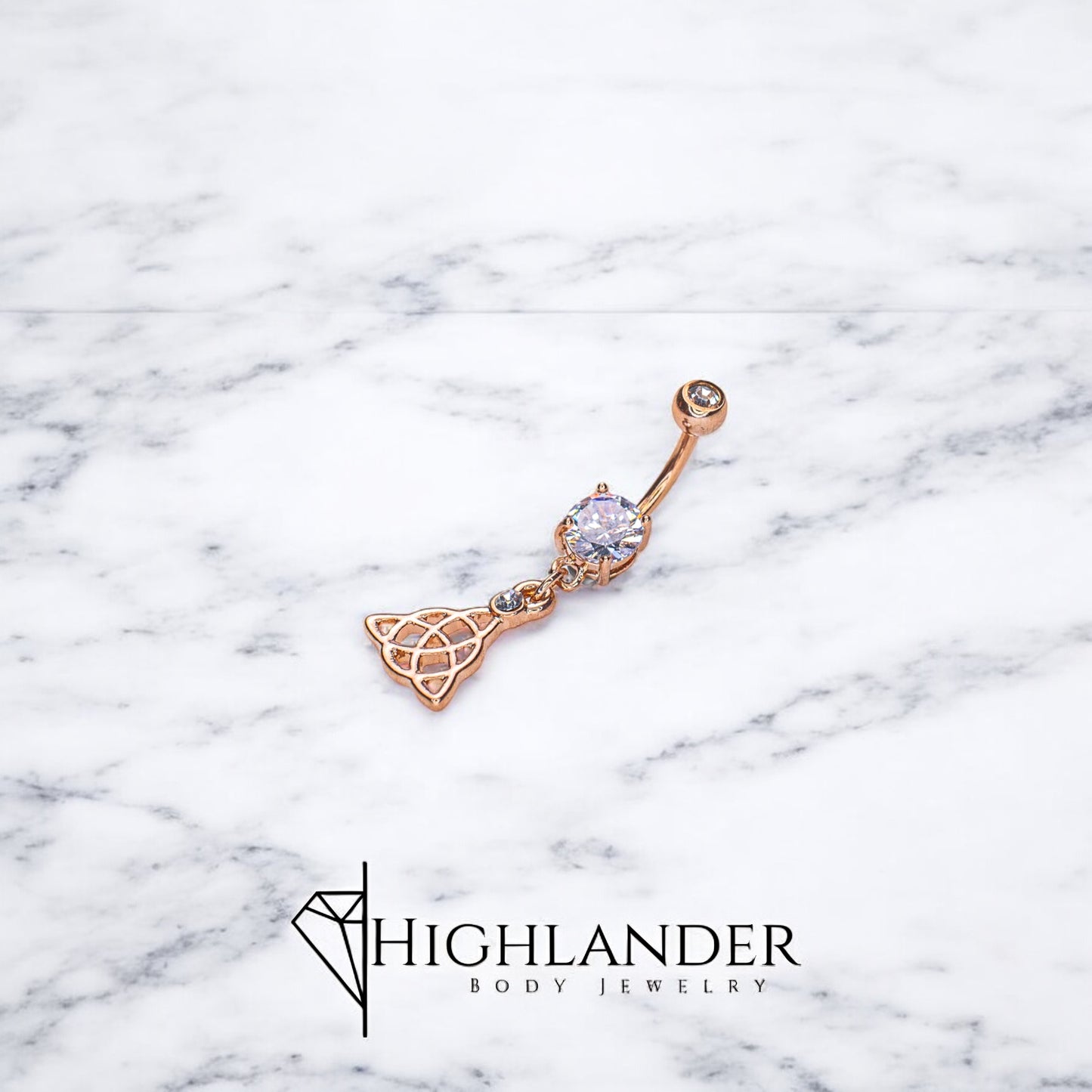 Rose Gold Triangle Celtic Knot with Clear CZ Navel Piercing - Dangle