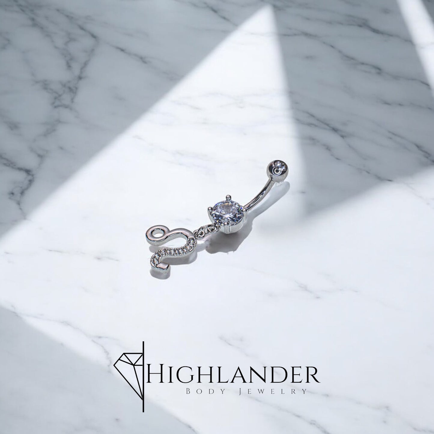 Clear CZ Embellished Leo Navel Piercing - Dangle