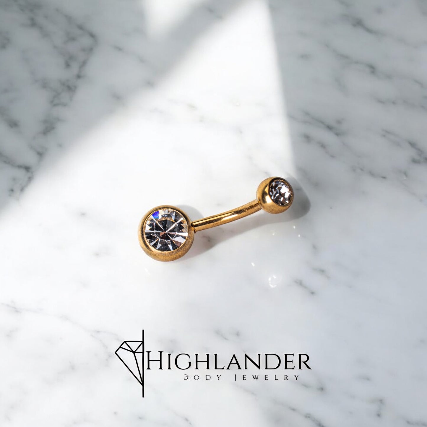 Clear CZ Gold Plated Double Ball Navel Piercing - Non Dangle