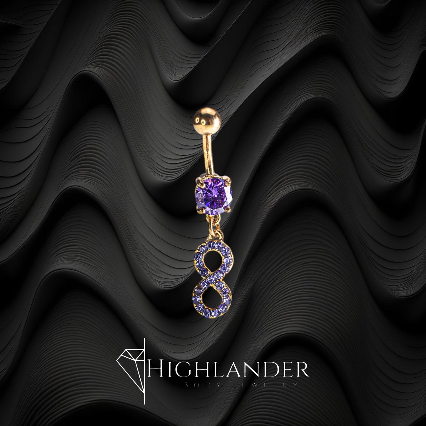 Gold Purple CZ Infinity Navel Piercing - Dangle