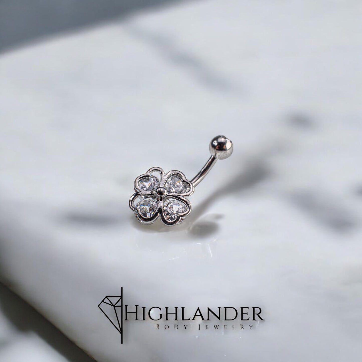 Clear CZ Heart Clover Navel Piercing - Non Dangle