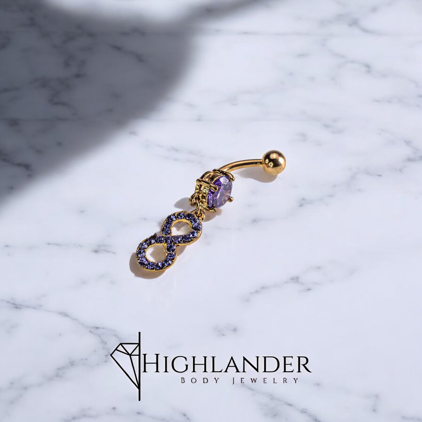 Gold Purple CZ Infinity Navel Piercing - Dangle