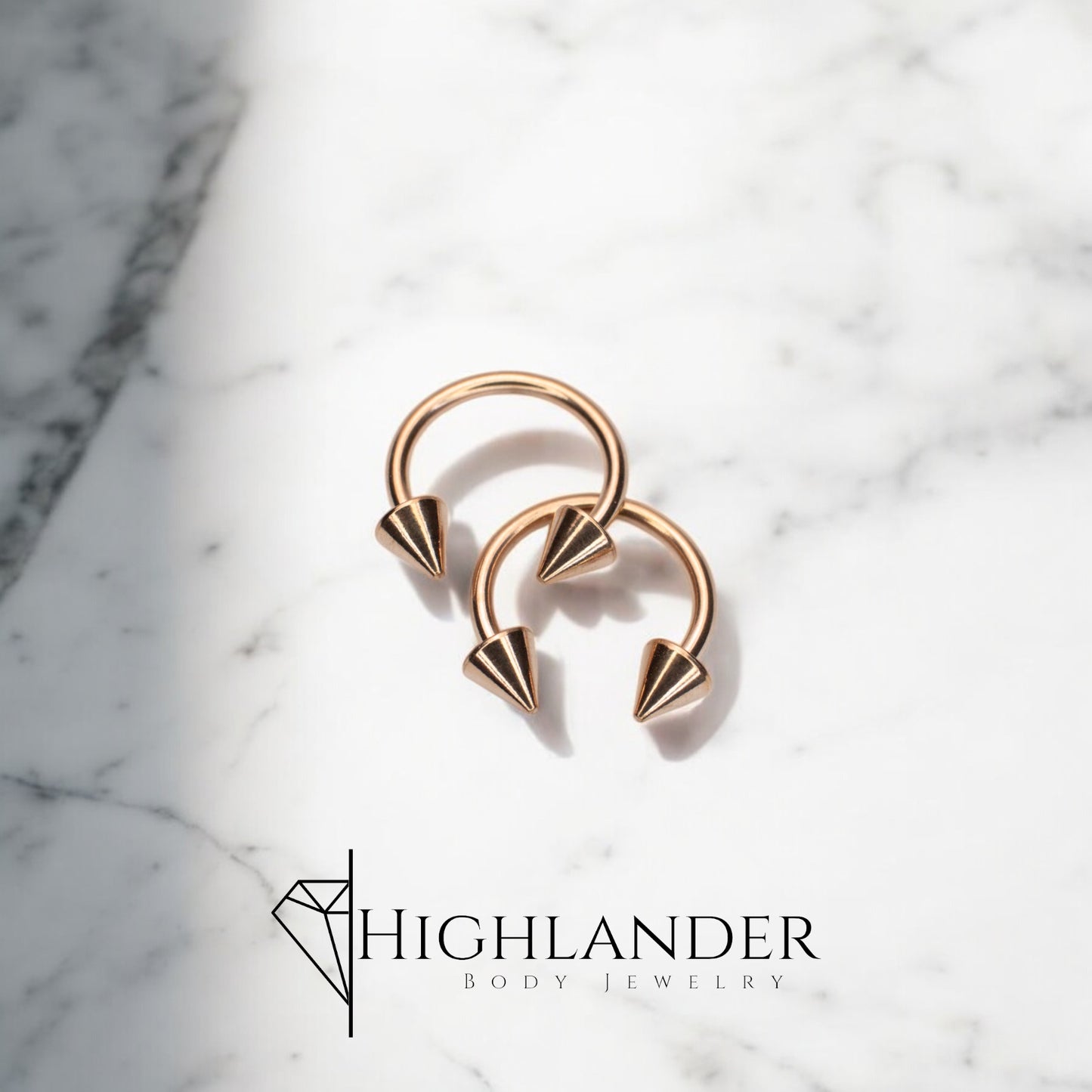 Rose Gold IP over Titanium Horseshoe with Cone Ends Nipple Rings