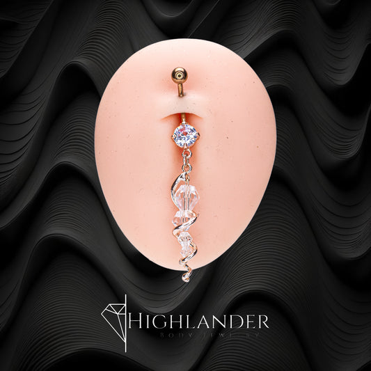 Rose Gold Spiral Around Clear Beads Navel Piercing - Dangle