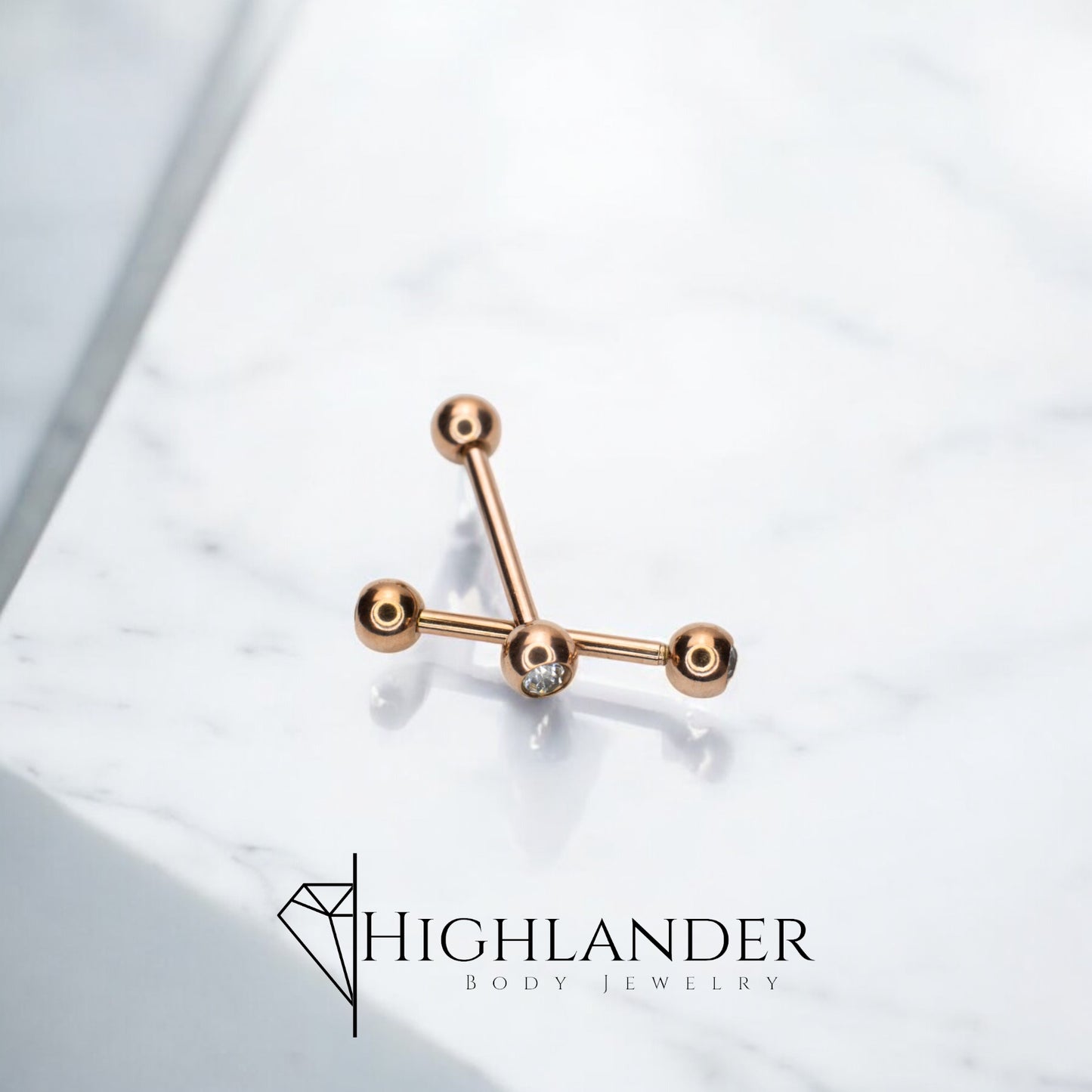 Titanium IP Rose Gold Ball with Clear CZ Nipple Barbells