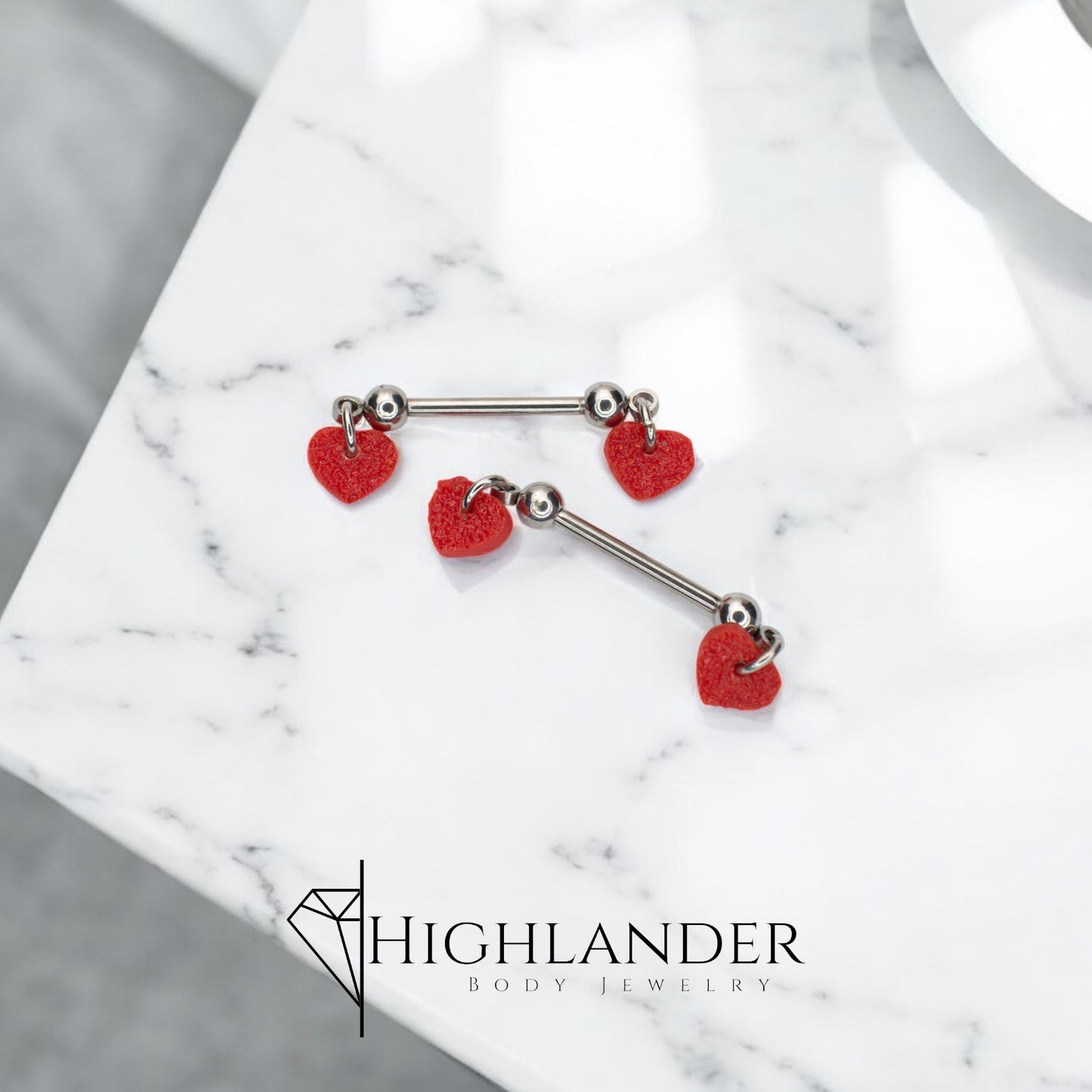 Textured Red Heart Nipple Barbells