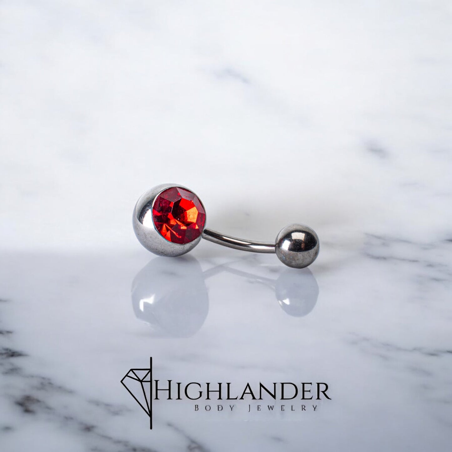 Red CZ Large Double Ball Navel Piercing - Non Dangle