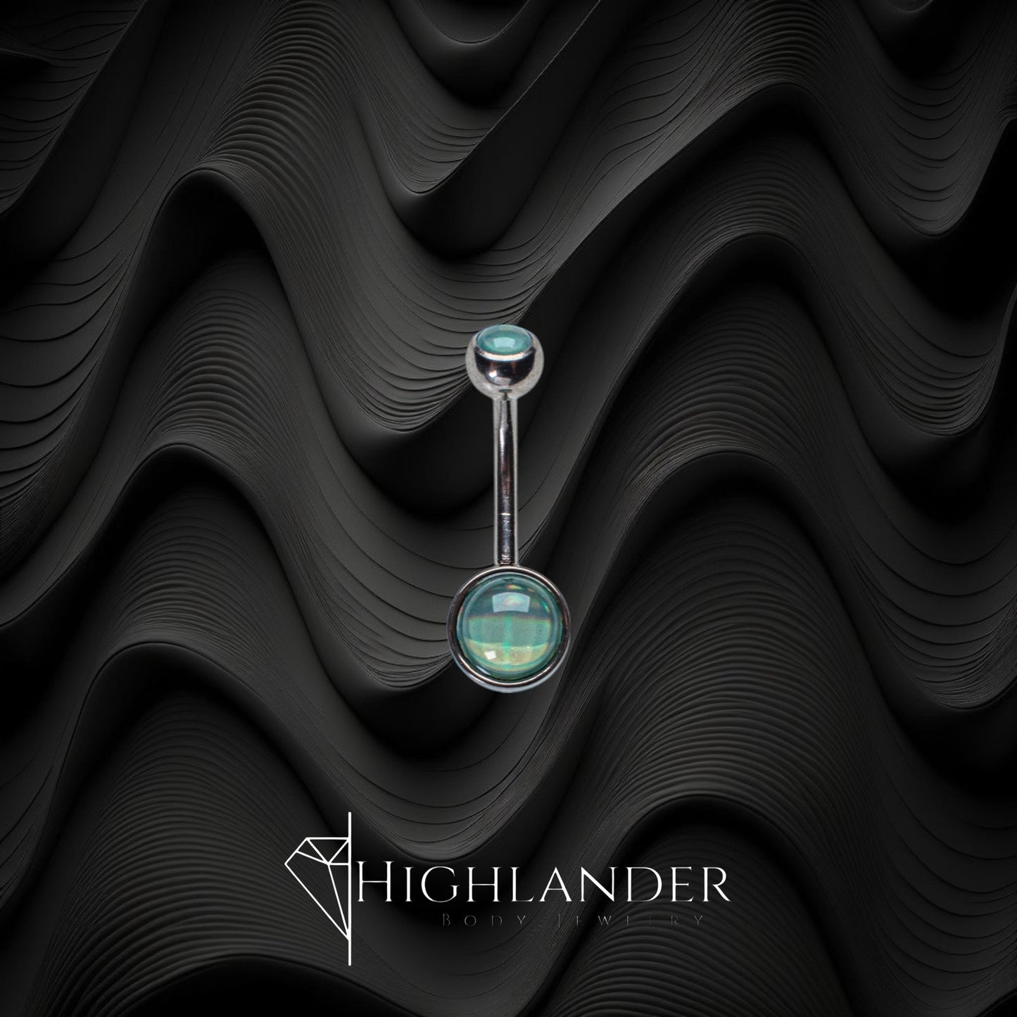 Round Aqua Illuminating Stone Disk Navel Piercing - Non Dangle