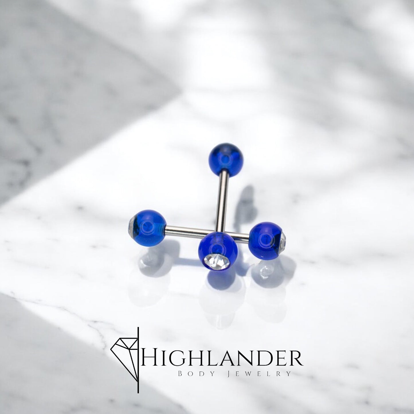 Royal Blue Ball Clear CZ Nipple Barbells