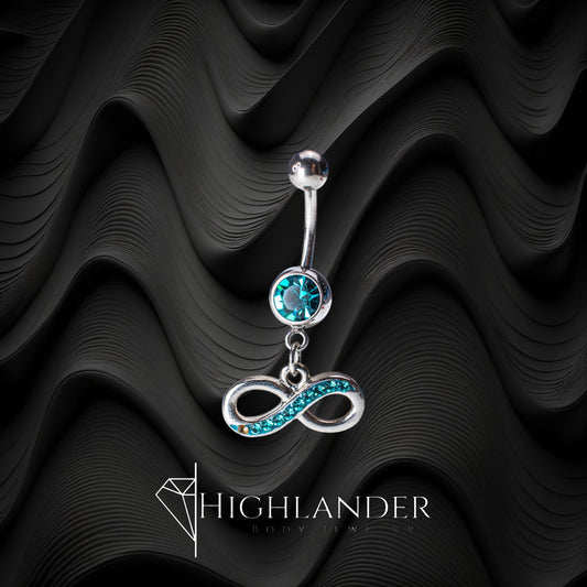 Dark Aqua CZ Infinity Navel Piercing - Dangle