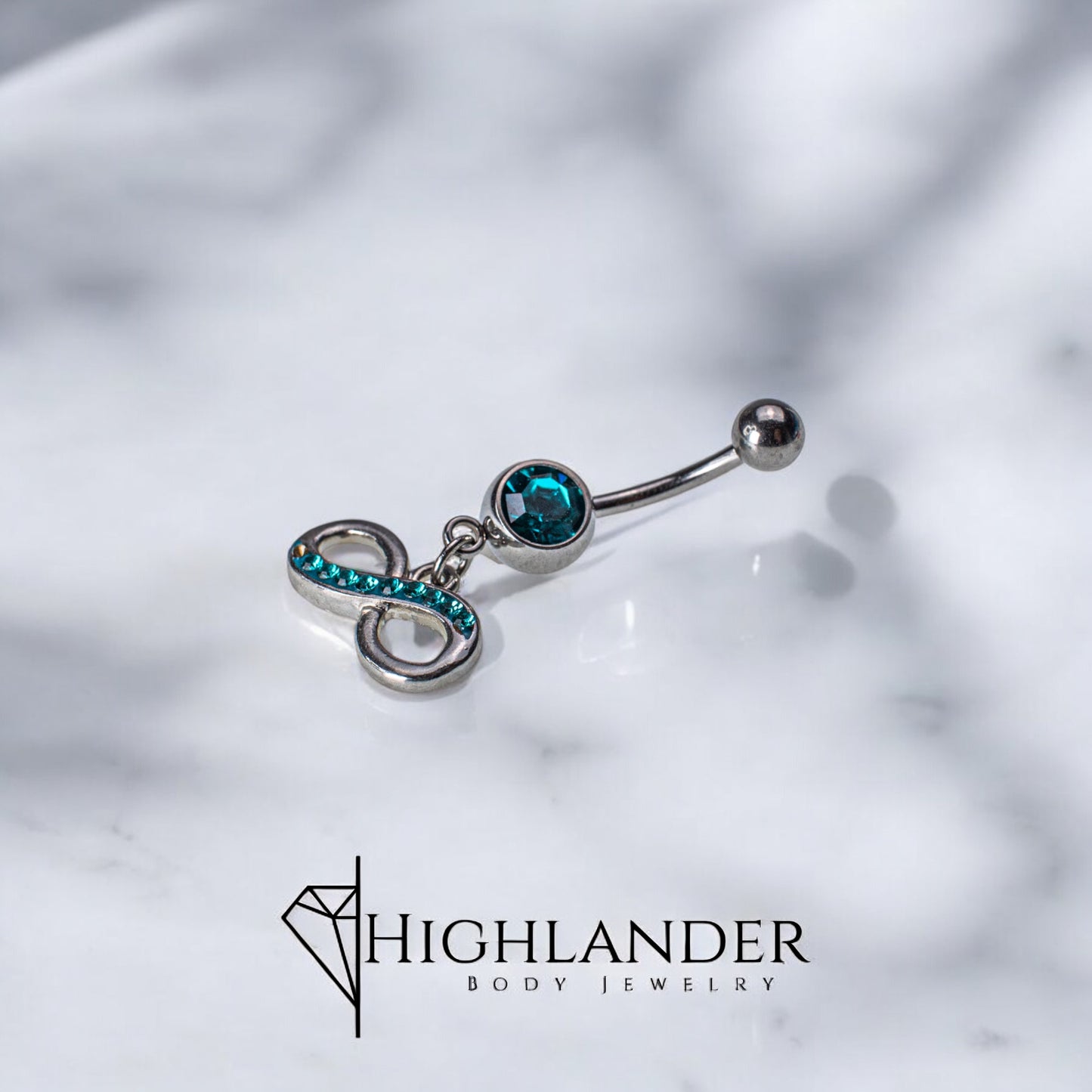 Dark Aqua CZ Infinity Navel Piercing - Dangle