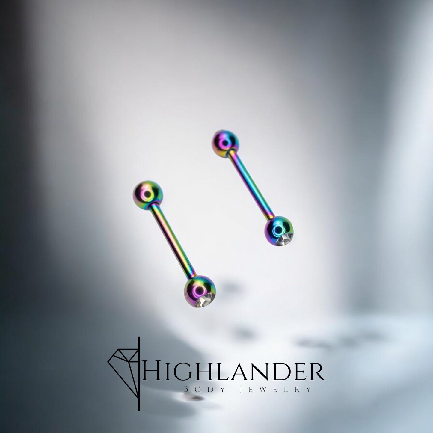 Titanium IP Rainbow Ball with Clear CZ Nipple Barbells