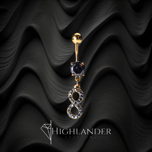 Gold Black CZ Infinity Navel Piercing- Dangle