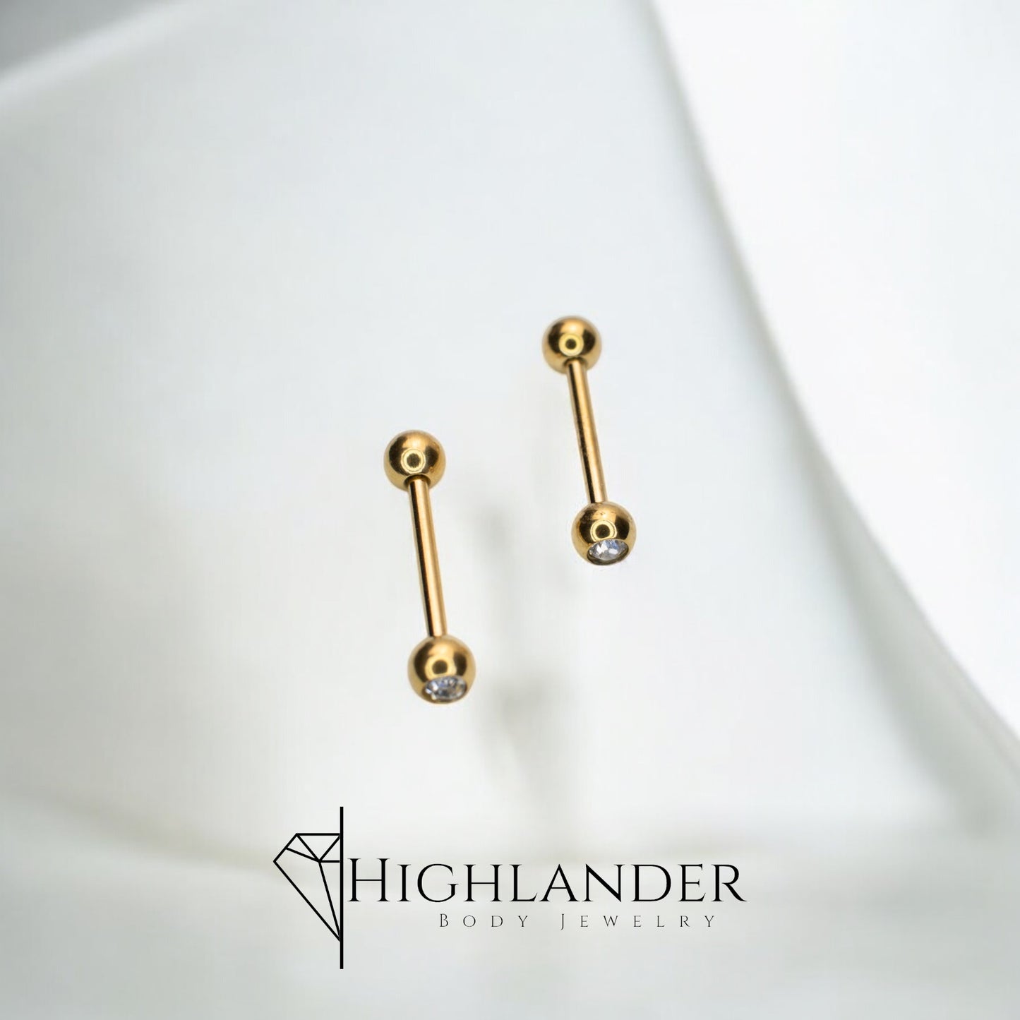 Gold IP over Titanium Side Facing Clear CZ Nipple Barbells