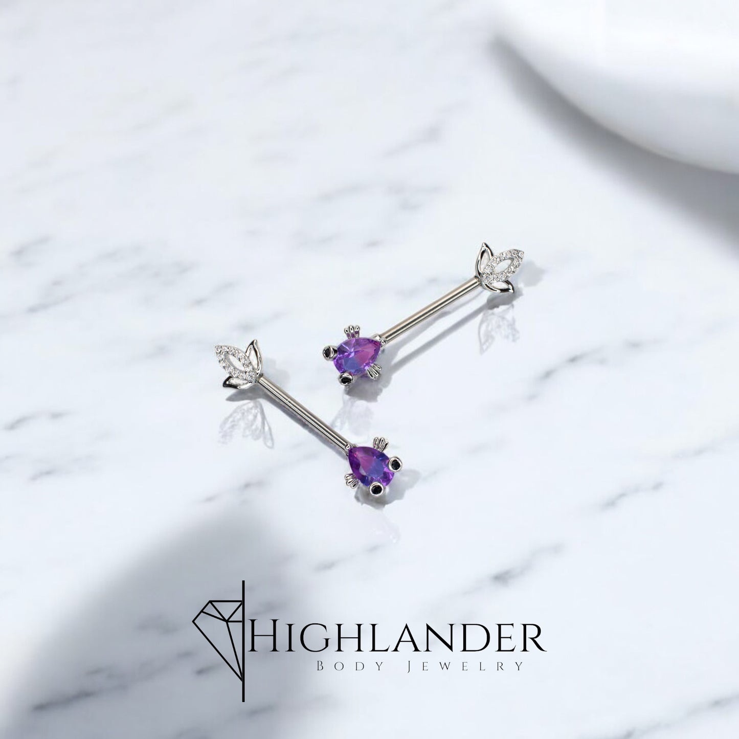 Blue and Purple Ombre CZ Fish Nipple Barbells