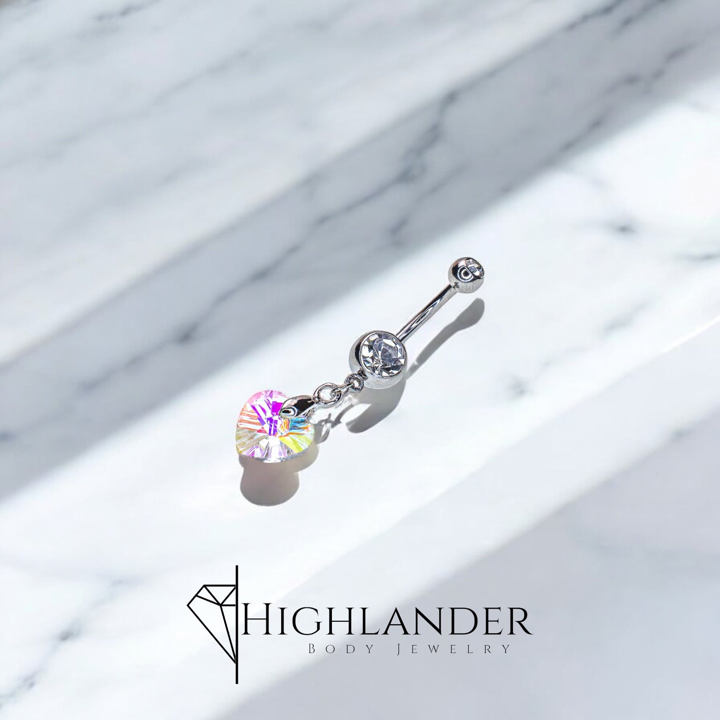 Petite Aurora Borealis CZ Heart Navel Piercing - Dangle