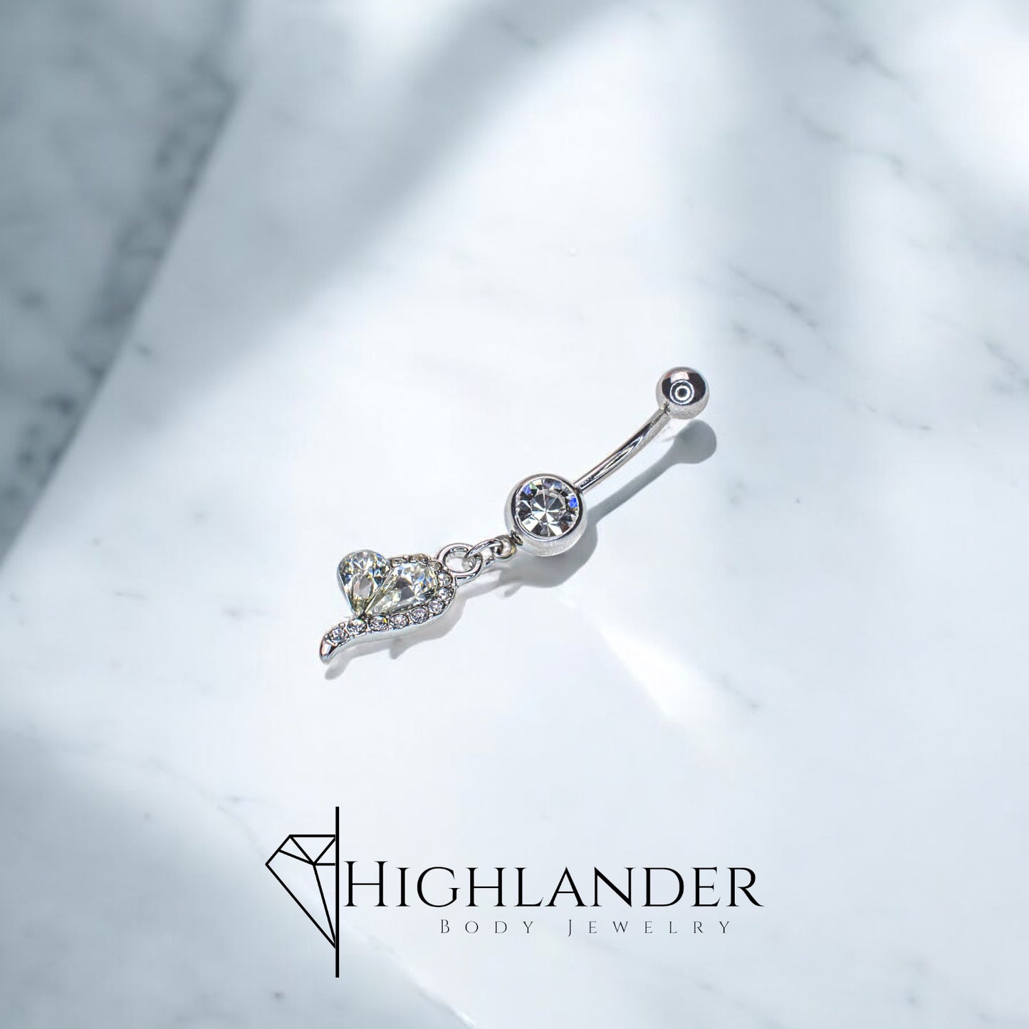 Clear CZ Heart with Clear CZ Partial Halo Navel Piercing - Dangle