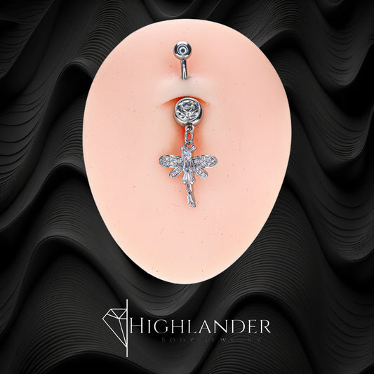 Clear CZ Dragonfly Navel Piercing - Dangle