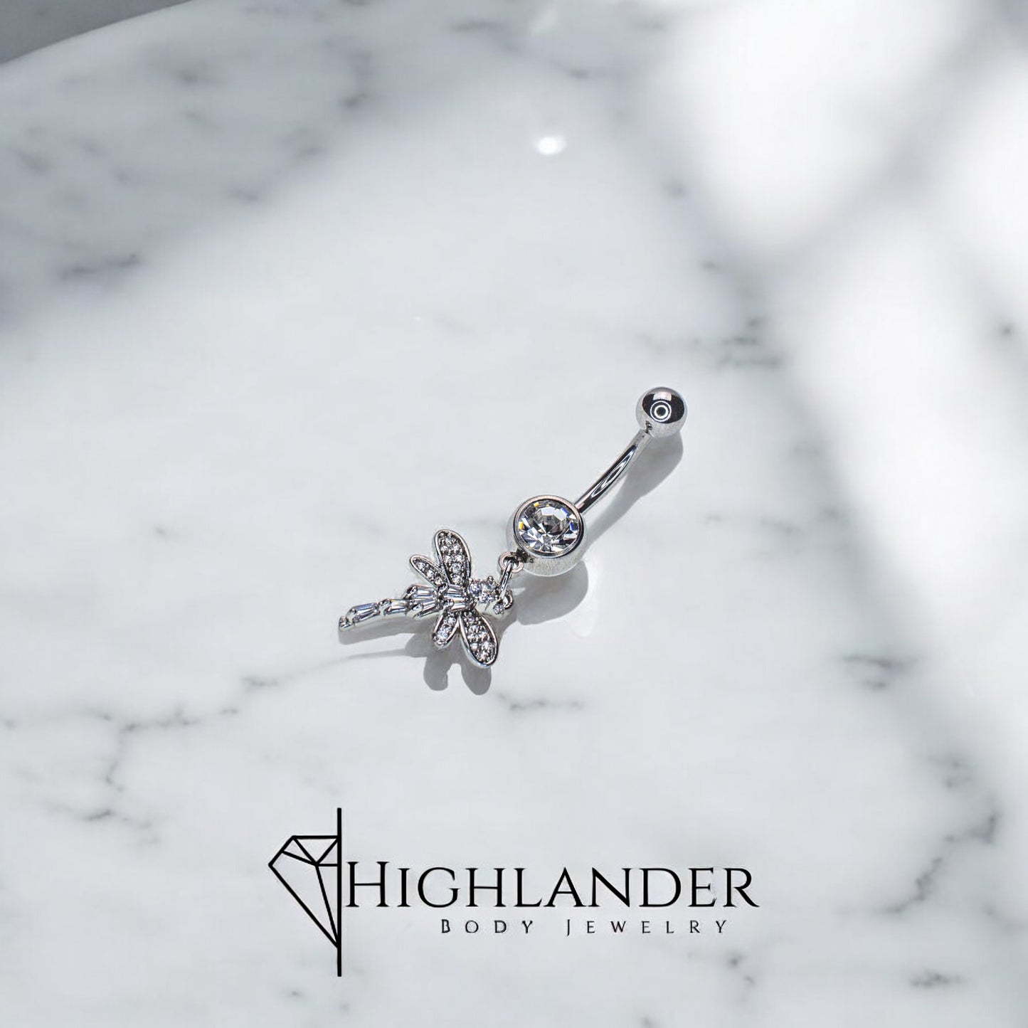 Clear CZ Dragonfly Navel Piercing - Dangle