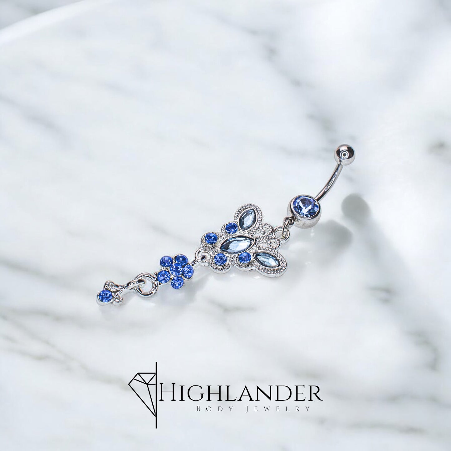 Butterfly with Blue CZ Navel Piercing - Dangle