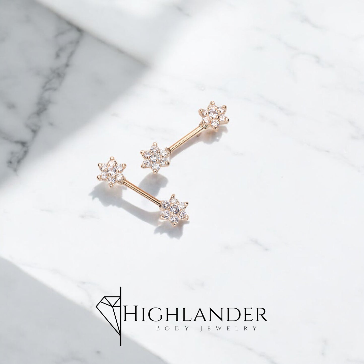 Rose Gold Clear CZ Cluster Flower Nipple Barbells