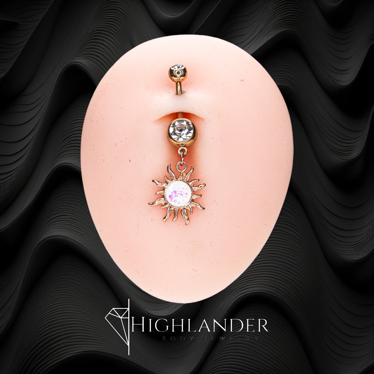 Rose Gold Sun with White Opal Center Navel Piercing - Dangle